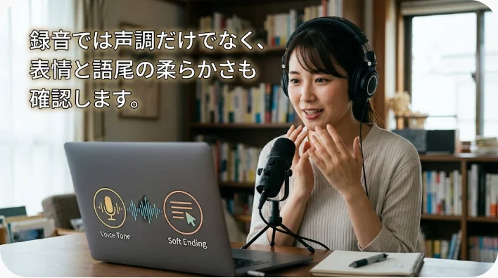 日本人の中国語学習者が鏡とスマートフォンを使って感情表現を音読する場面