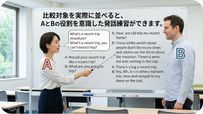 自宅で2つの物を並べて中国語の比較表現を音読する日本人学習者