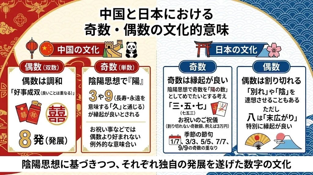 偶数と奇数の文化的意義を示すインフォグラフィック