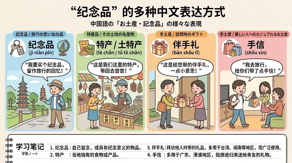 「お土産」の中国語の使い分けを示す図解
