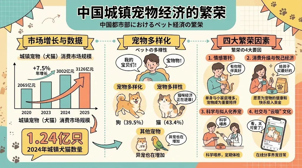 中国のペット所有率の成長を示すインフォグラフィック