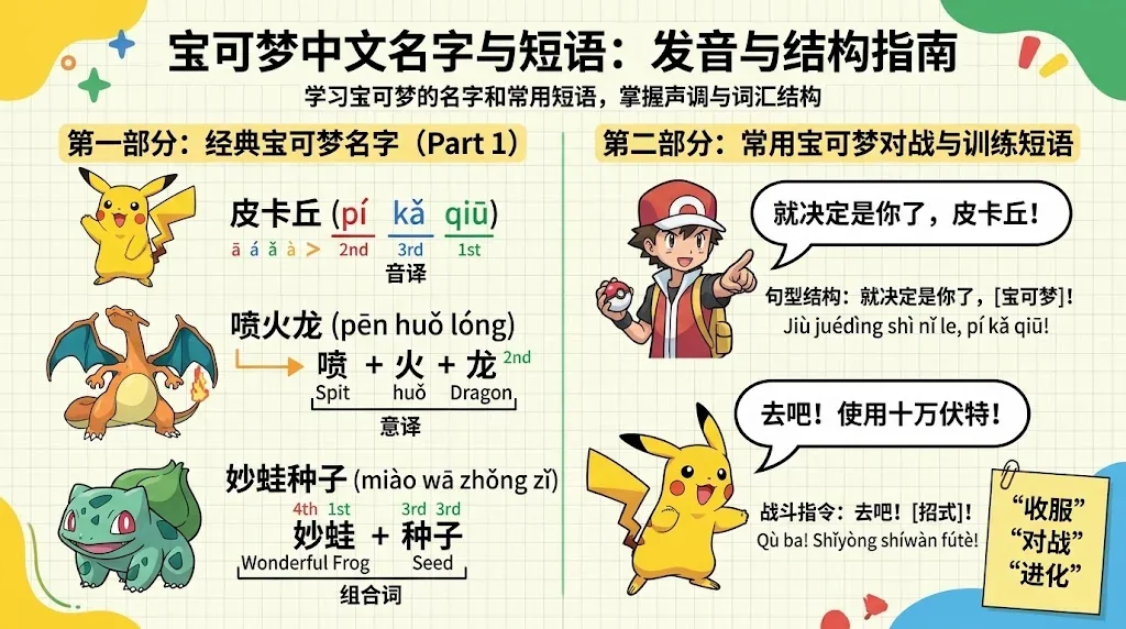 ポケモンに関連する中国語フレーズの構造を示した図解