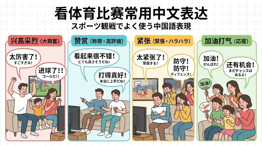 友人との観戦で使う自然な中国語の図解