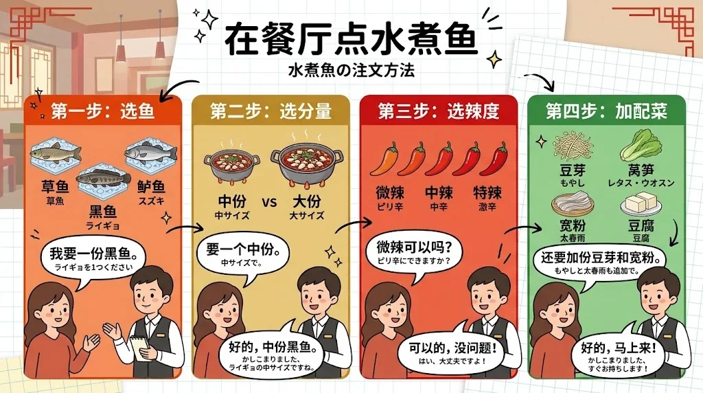 レストランでの注文方法を図解したインフォグラフィック