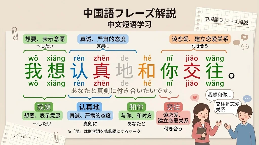 中国語のフレーズと声調を図解したインフォグラフィック