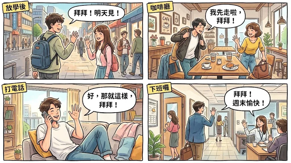 様々なシーンでの「拜拜」を使ったコラージュ画像