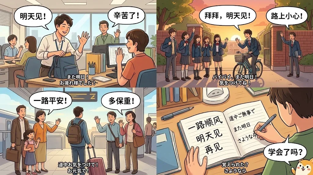 様々な別れのシーンを示すコラージュ画像