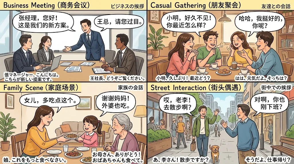 様々な場面での呼び方を示したコラージュ画像