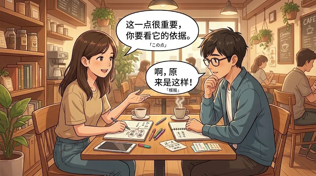カフェで友人と楽しく会話している様子のイラスト